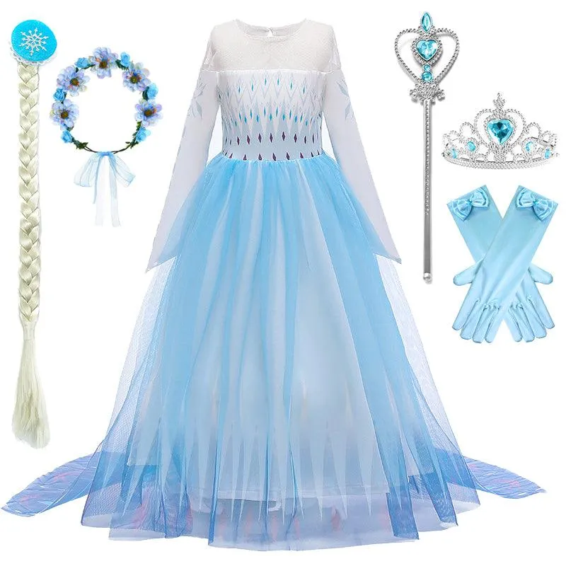 Dreamy Ice Princess Dress 3-12 years old Girls' lace long sleeved dress Halloween stage performance costume