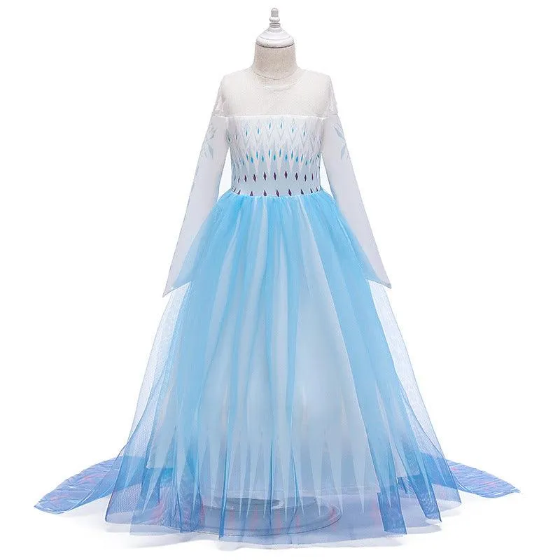 Dreamy Ice Princess Dress 3-12 years old Girls' lace long sleeved dress Halloween stage performance costume