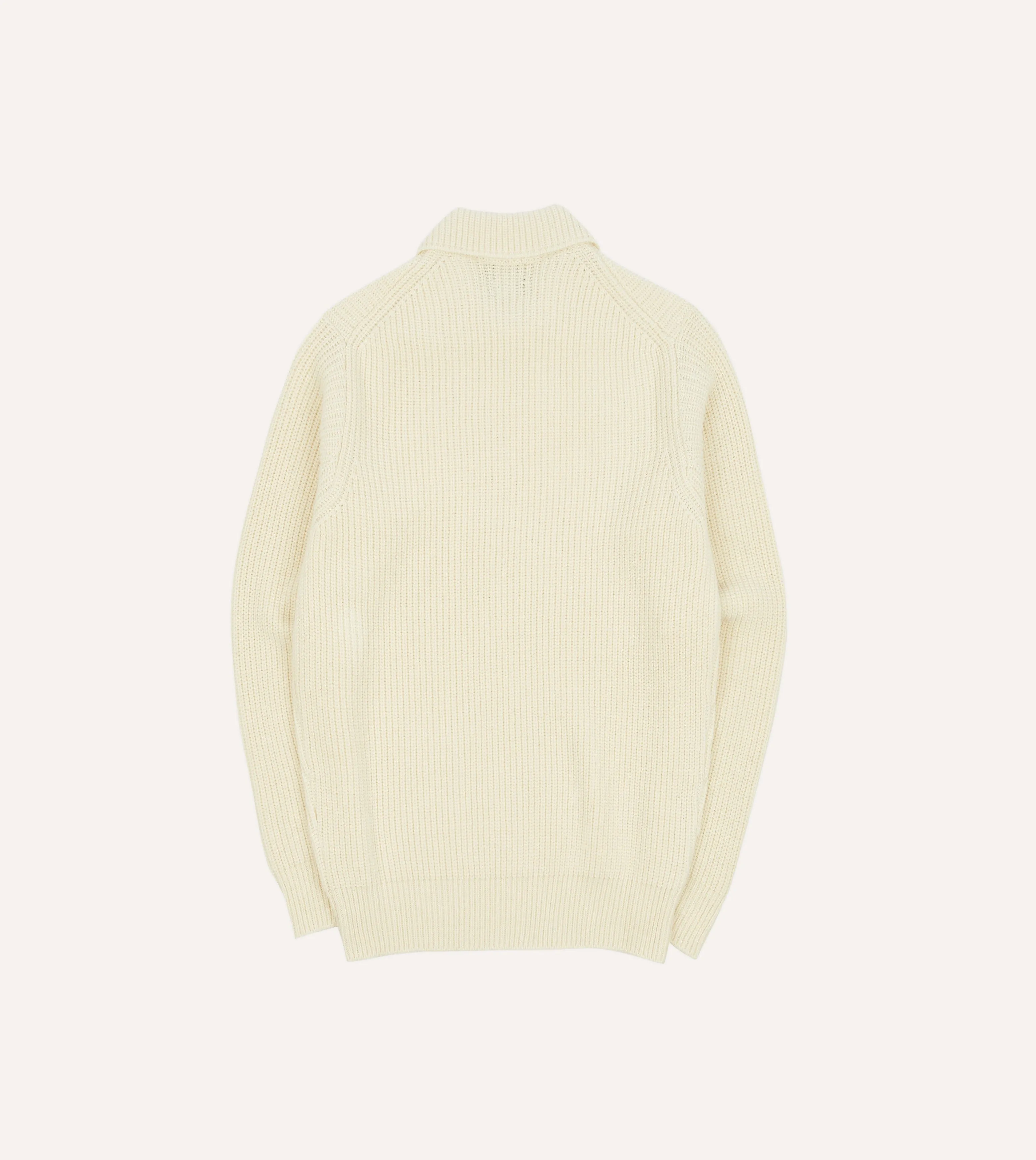 Ecru Alpaca Lambswool Ribbed Integral Collar Jumper