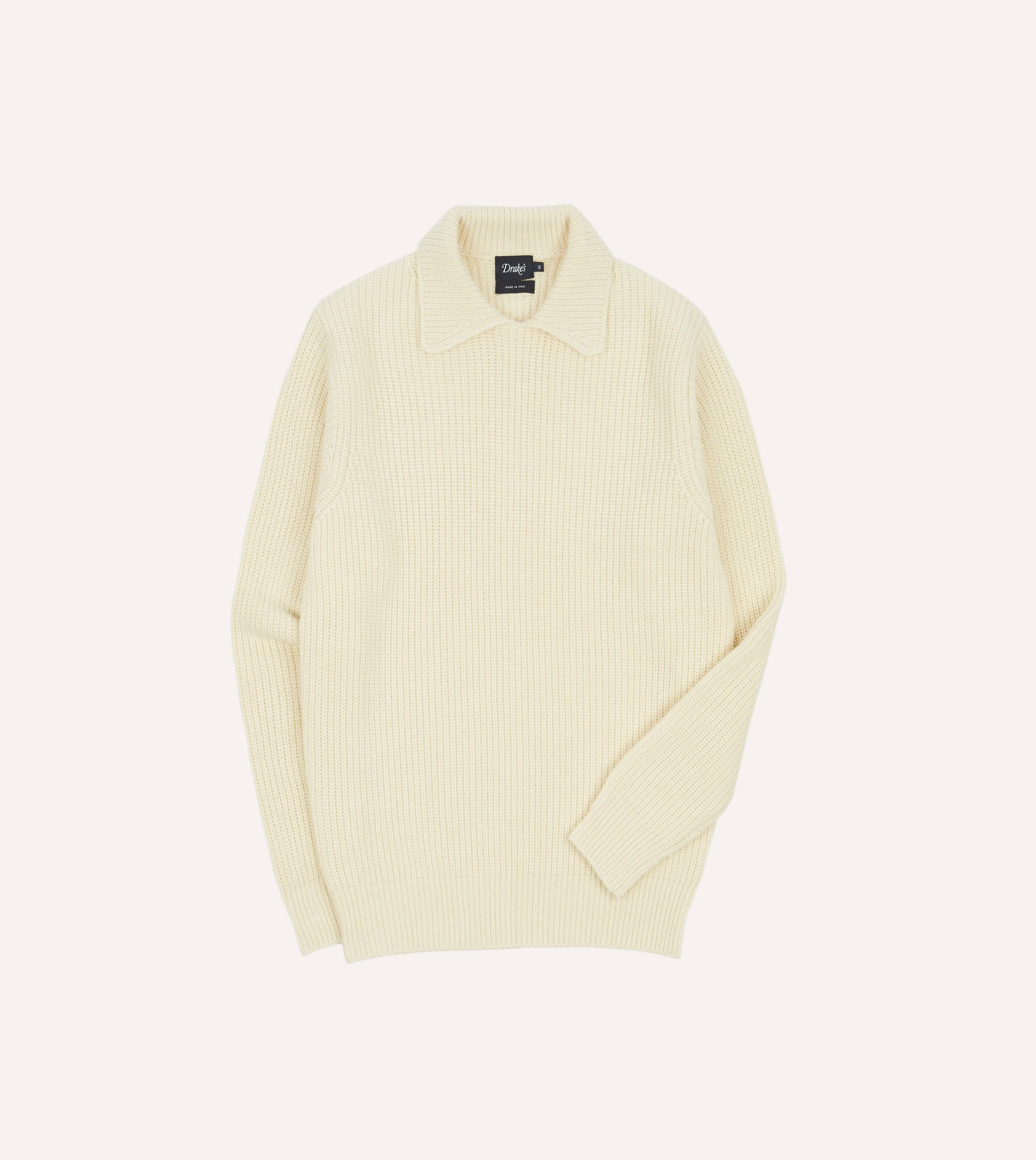 Ecru Alpaca Lambswool Ribbed Integral Collar Jumper