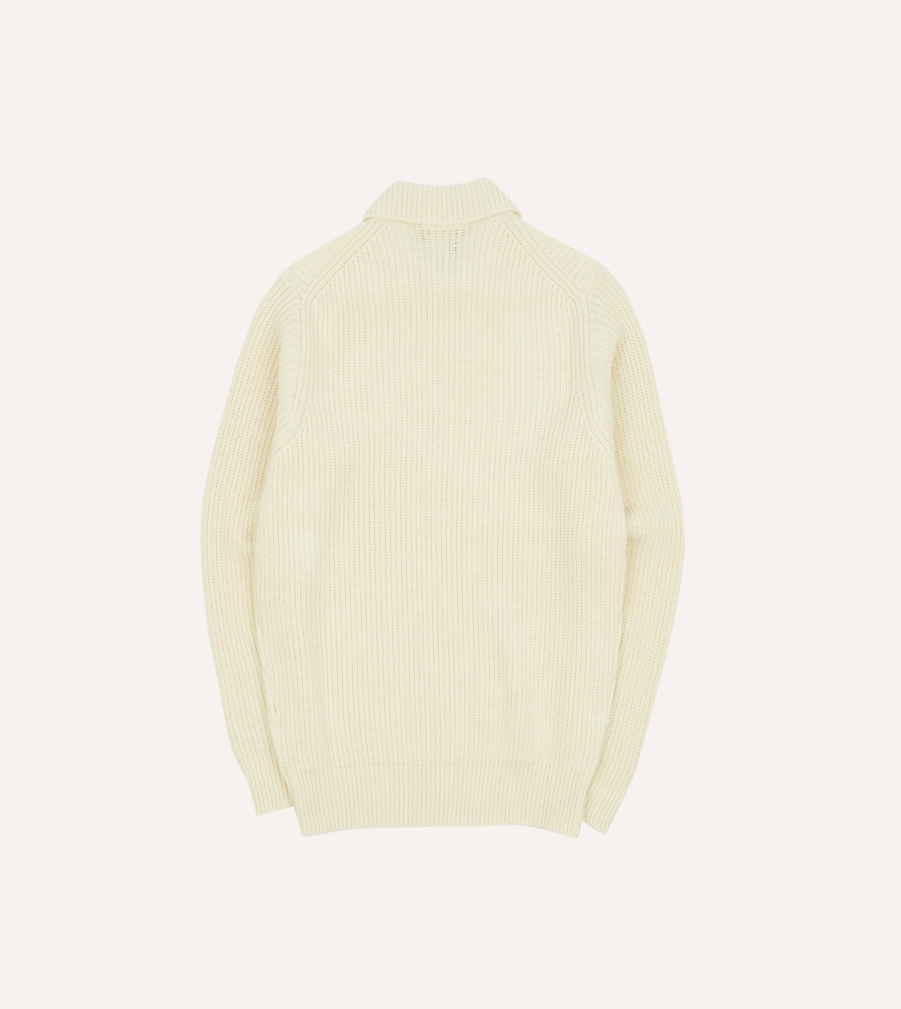 Ecru Alpaca Lambswool Ribbed Integral Collar Jumper