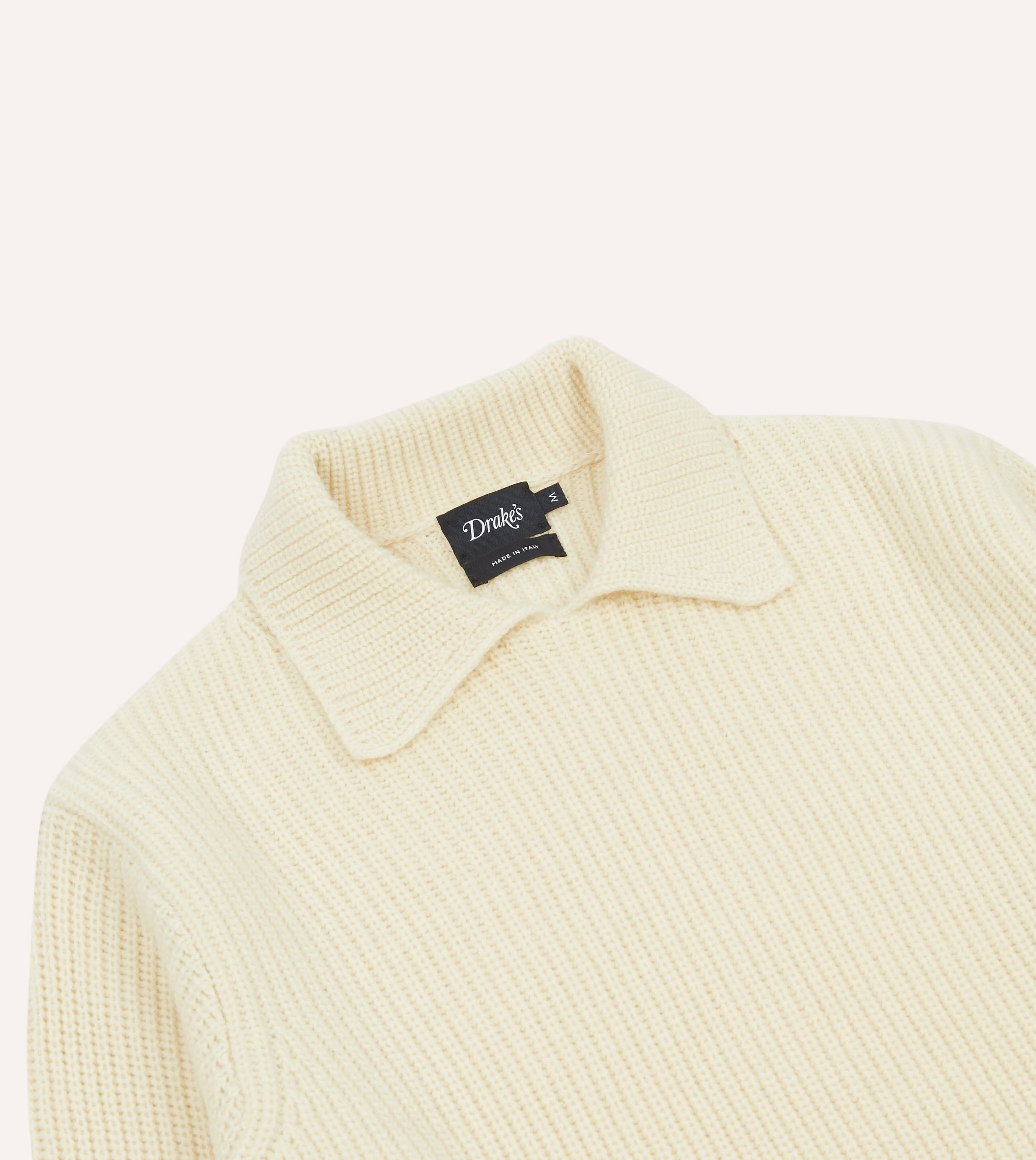 Ecru Alpaca Lambswool Ribbed Integral Collar Jumper