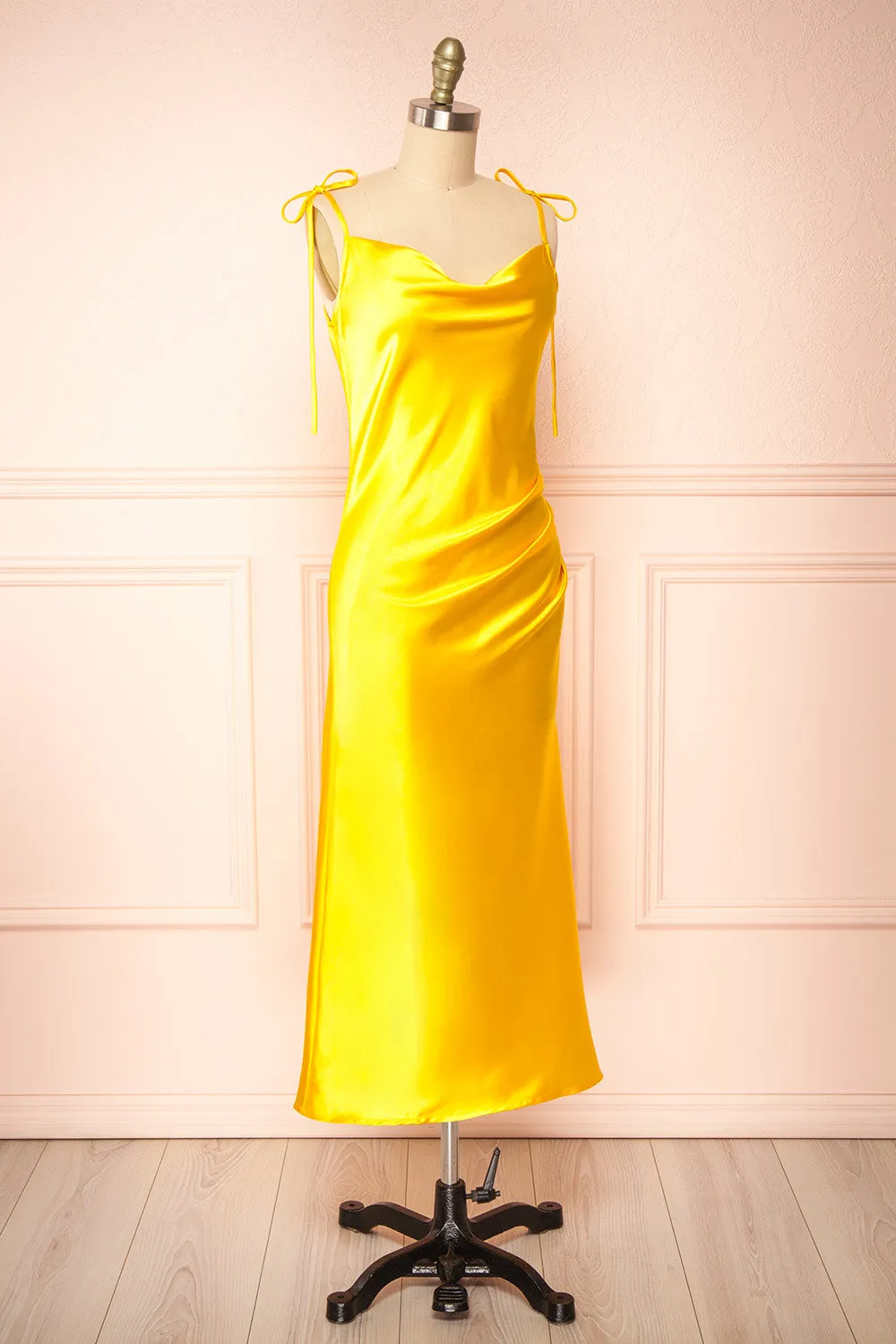 Elyse Yellow | Cowl Neck Midi Dress