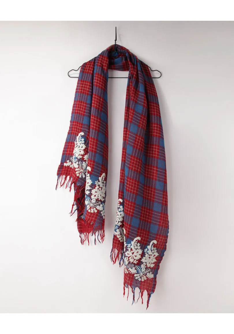 Embroidered Plaid Scarf