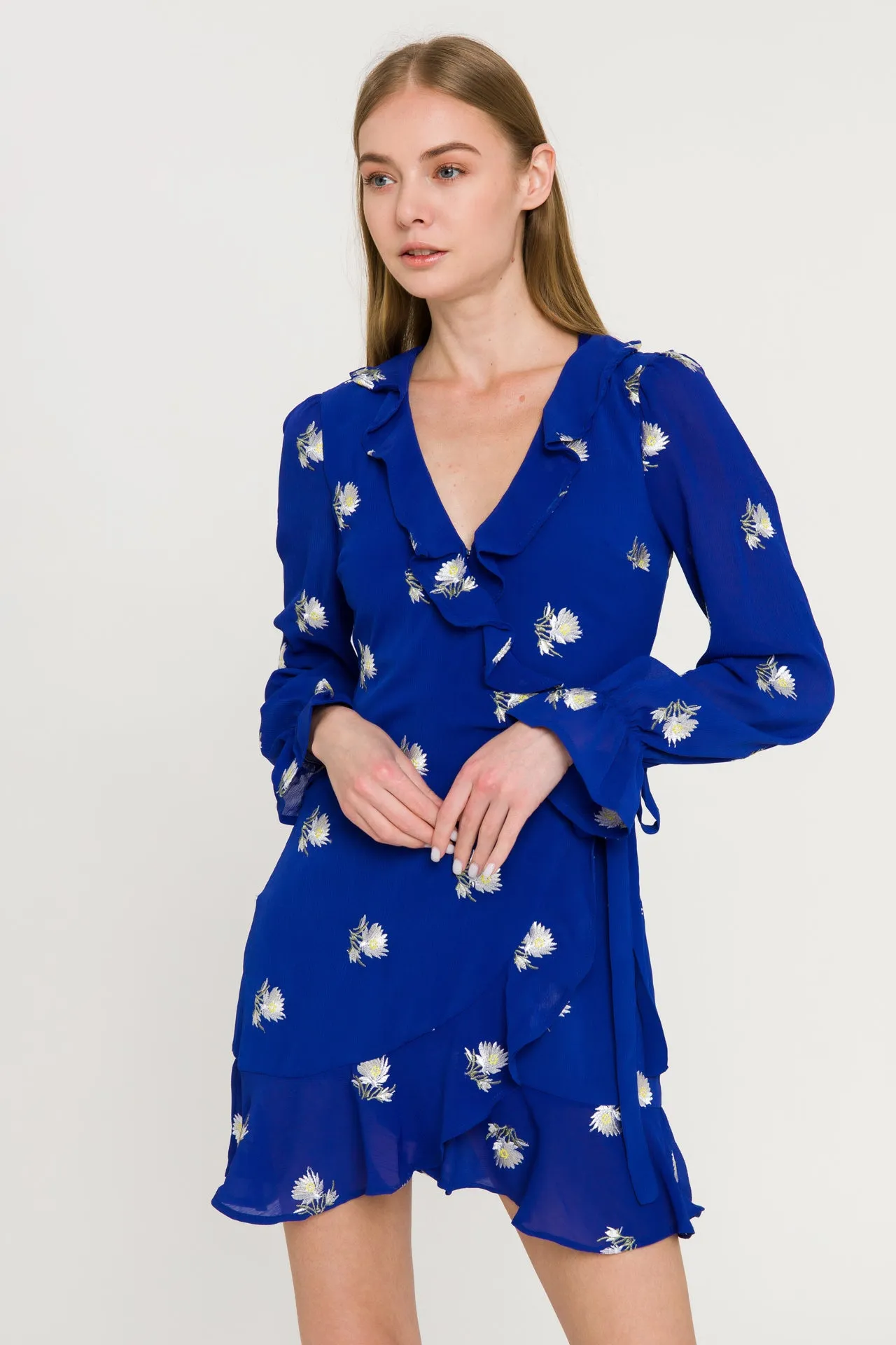 Embroidered Wrap Dress