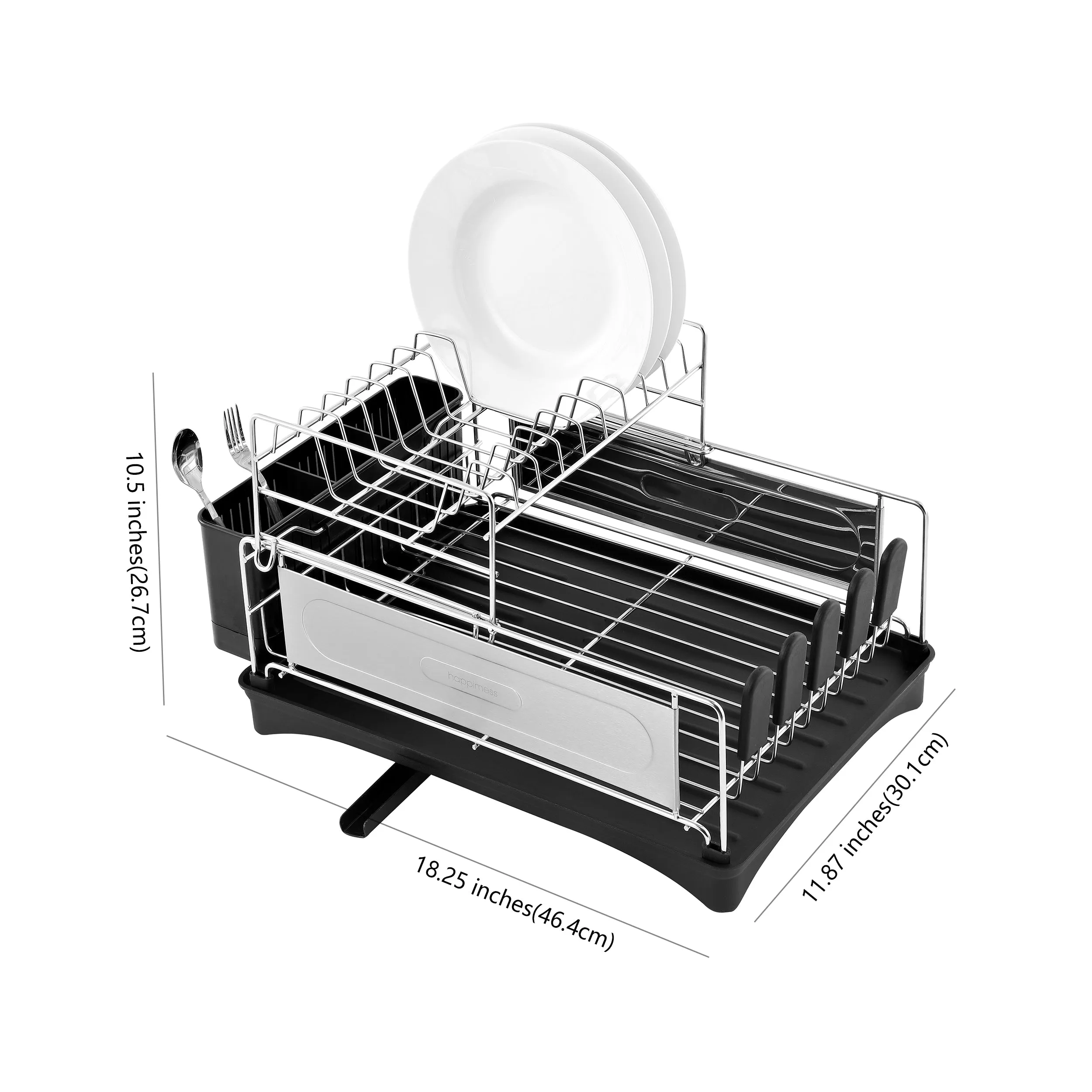 Falls 18.25" 2-Tier Fingerprint-Proof Stainless Steel Dish Drying Rack with Swivel Spout Tray