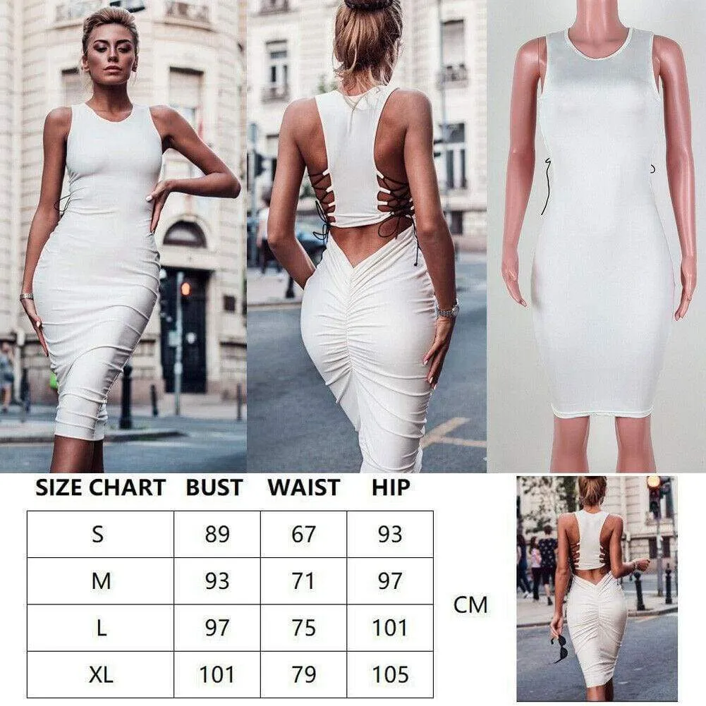 FashionSierra - Bodycon Dress Women Sexy Bandage Side Hollow Out Package Hip Gown Dress Ladies Club Party Slim Short Mini Dress