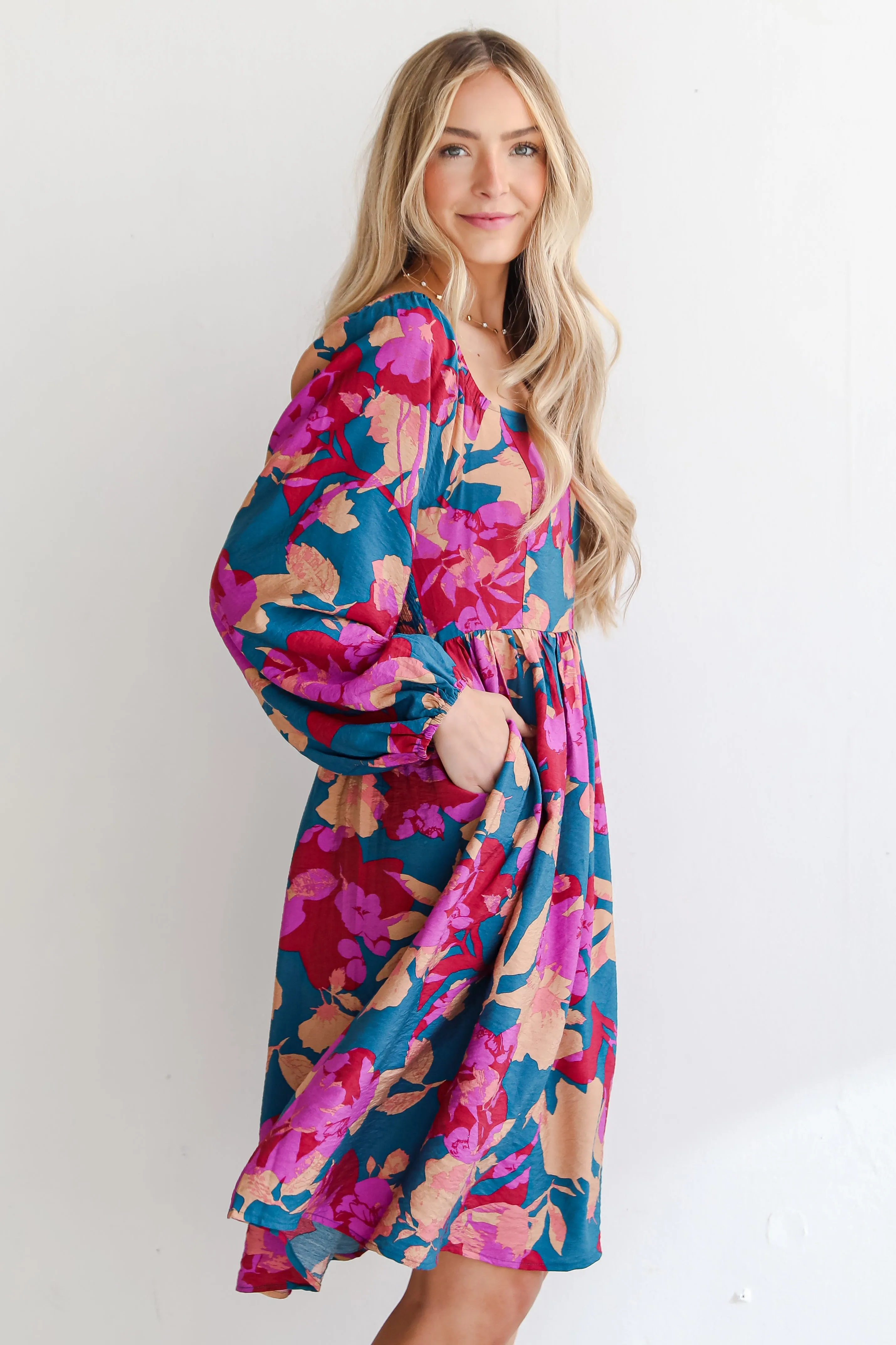 FINAL SALE - Thriving Blossom Teal Floral Midi Dress