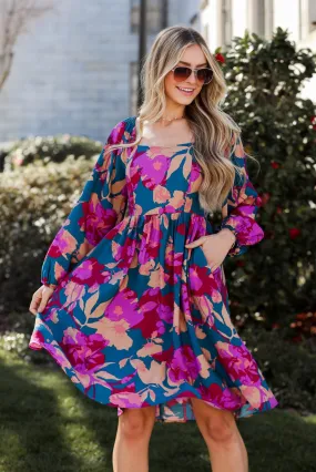 FINAL SALE - Thriving Blossom Teal Floral Midi Dress