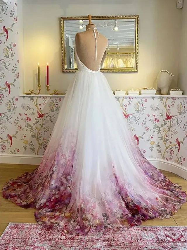 Floral Ombre Chiffon A Line Wedding Gown All Sizes