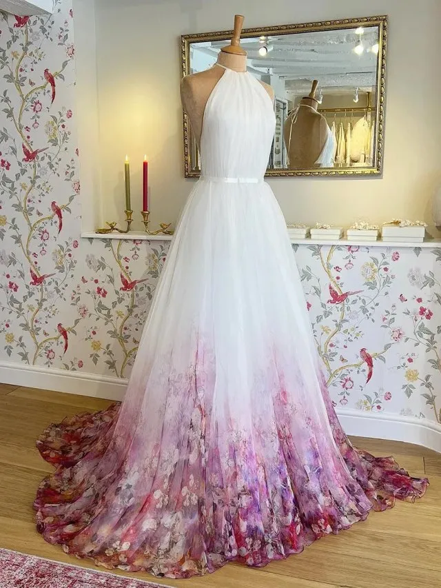 Floral Ombre Chiffon A Line Wedding Gown All Sizes