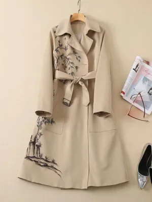 Flower Print Single-Breasted Trench Coat