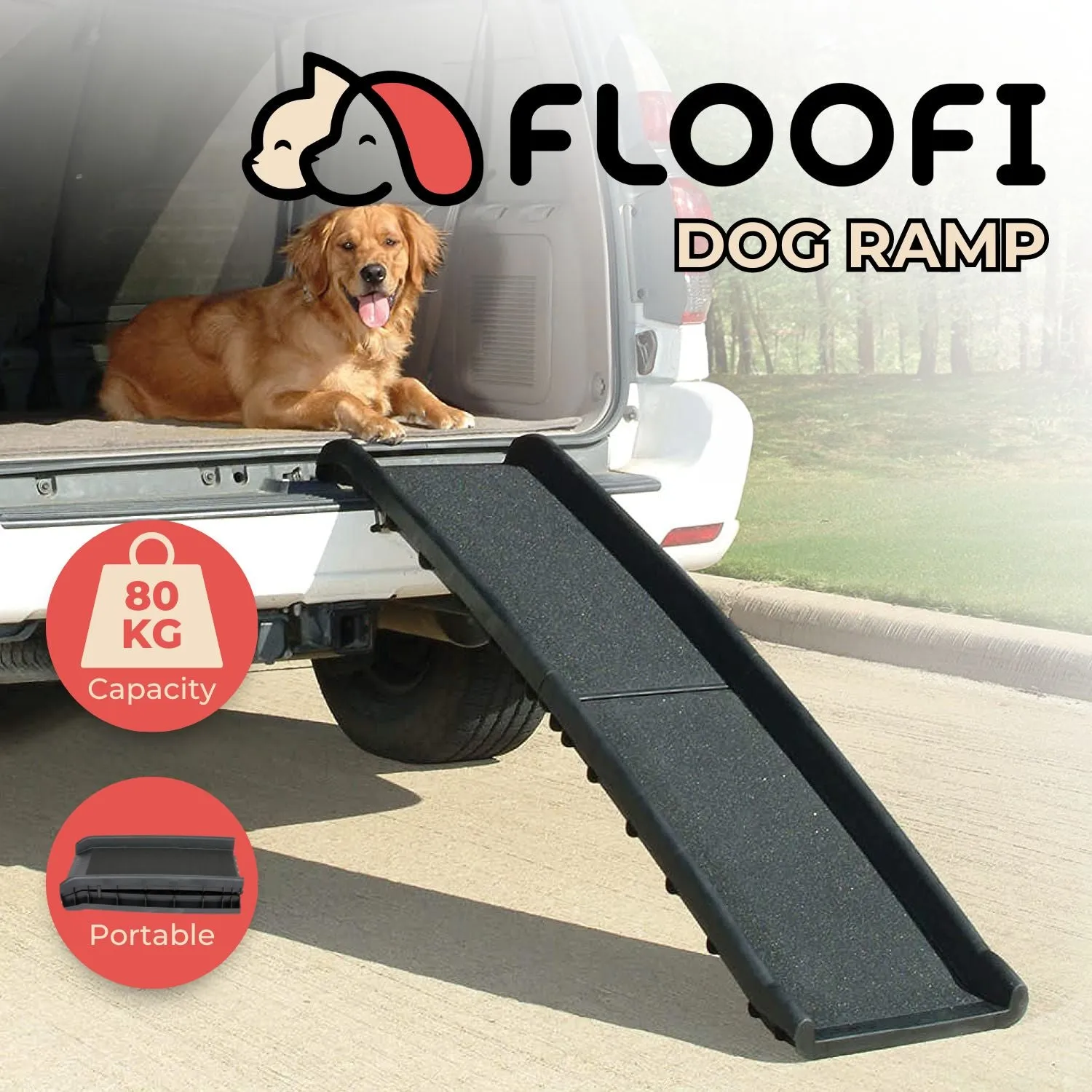 Foldable Non-Slip Dog Ramp, 80 kg Load Capacity - FLOOFI