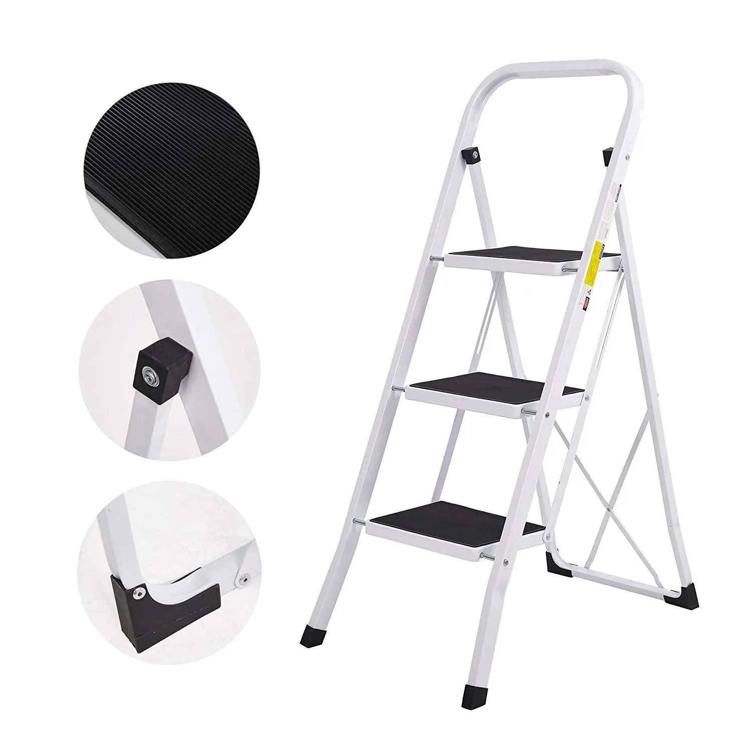 Folding Compact Portable 3 Step Ladder 330 lb Capacity, White