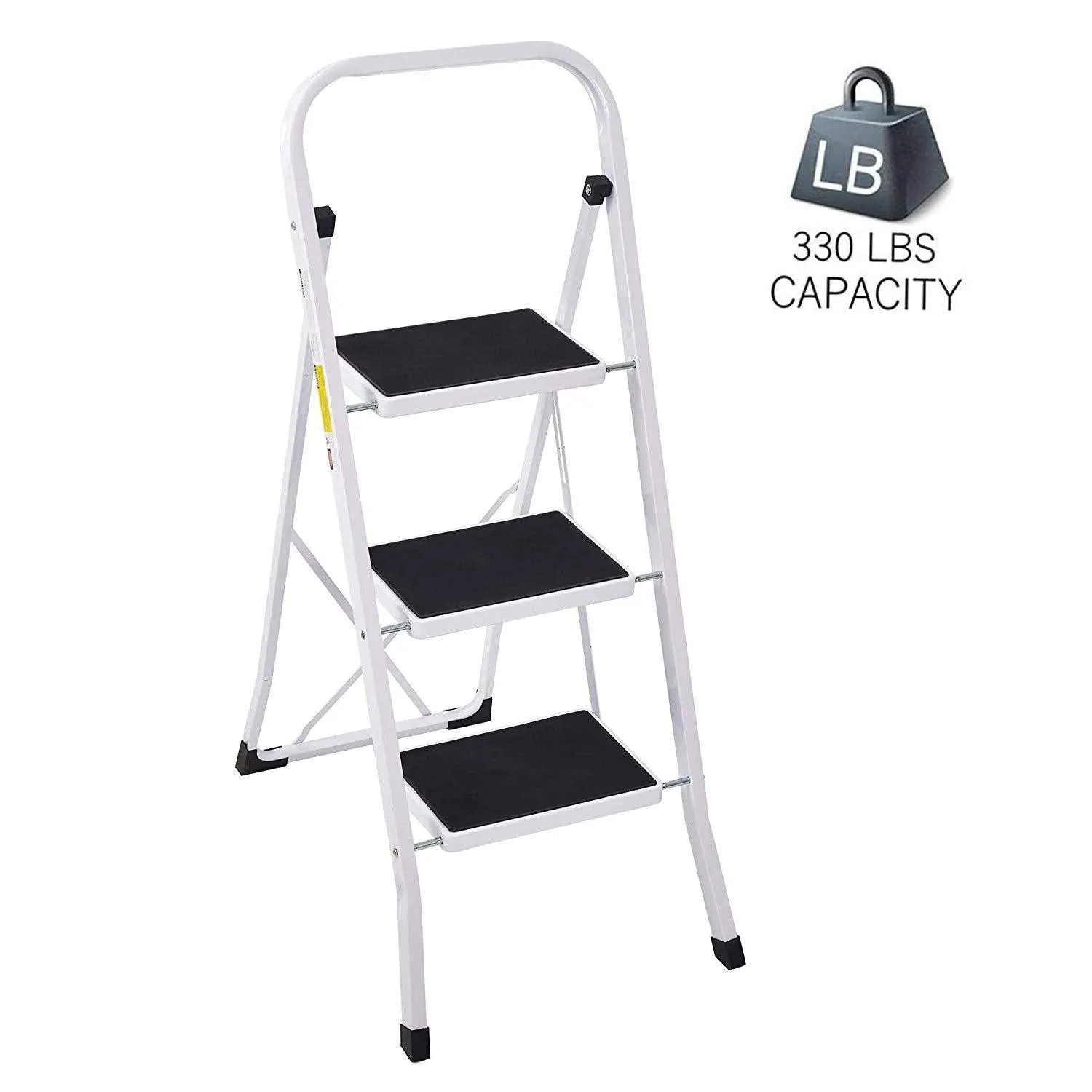 Folding Compact Portable 3 Step Ladder 330 lb Capacity, White