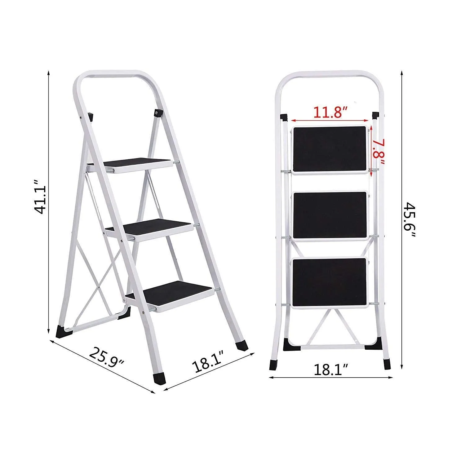 Folding Compact Portable 3 Step Ladder 330 lb Capacity, White