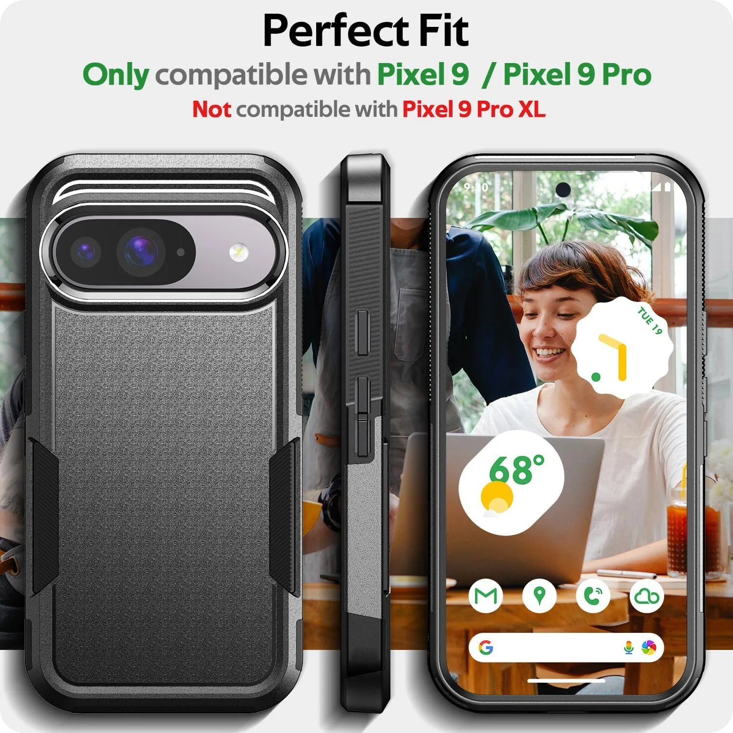 Google Pixel 9 Pro XL Case Heavy Duty Shockproo Protection Phone Case Cover Black