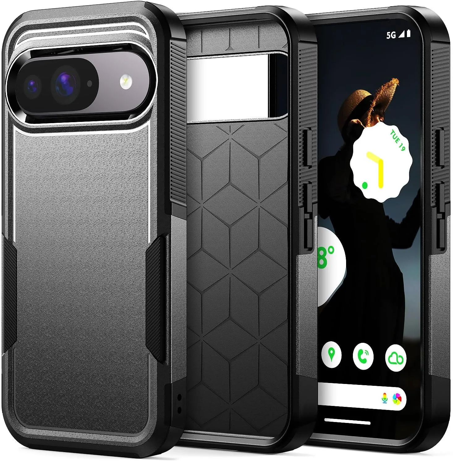 Google Pixel 9 Pro XL Case Heavy Duty Shockproo Protection Phone Case Cover Black