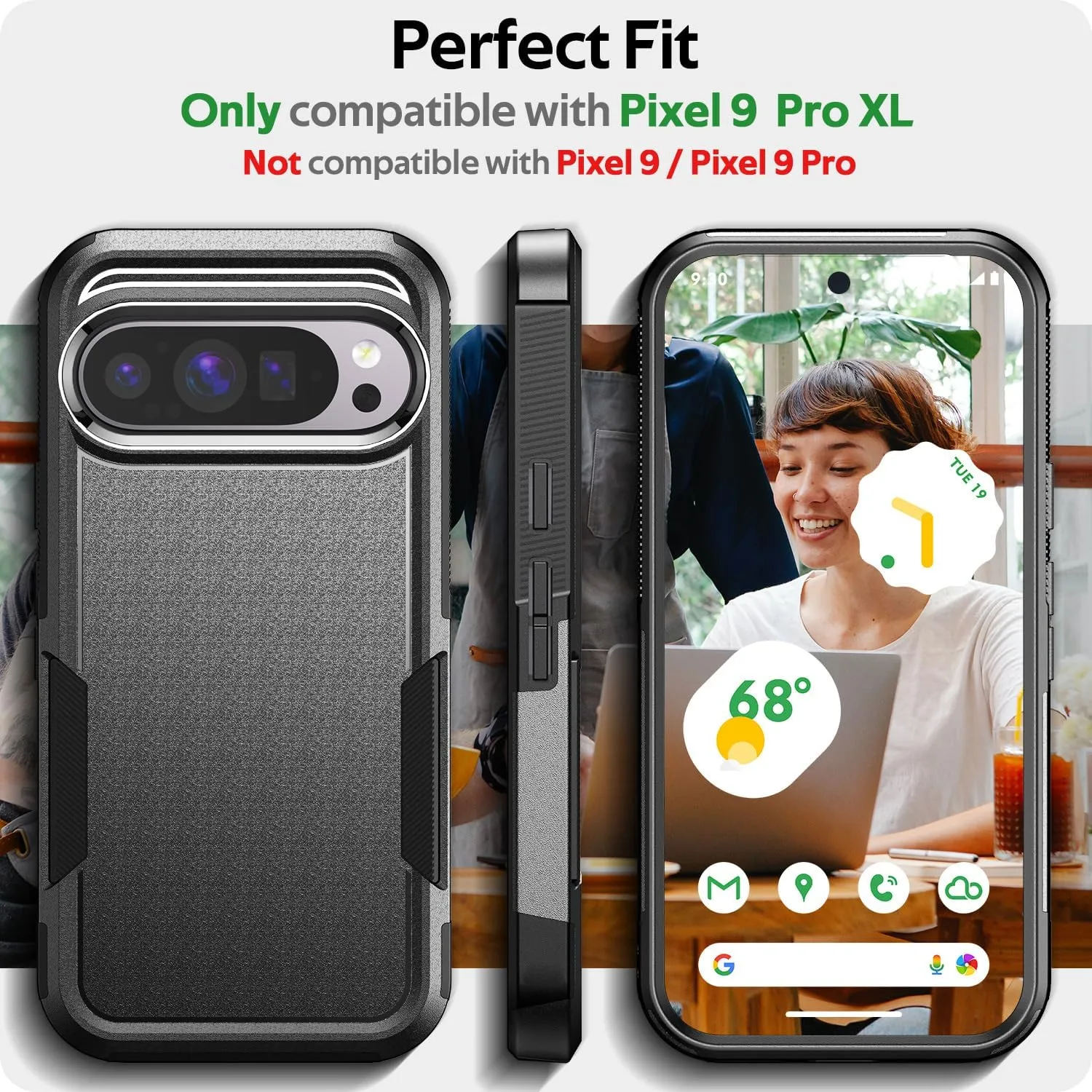 Google Pixel 9 Pro XL Case Heavy Duty Shockproo Protection Phone Case Cover Black