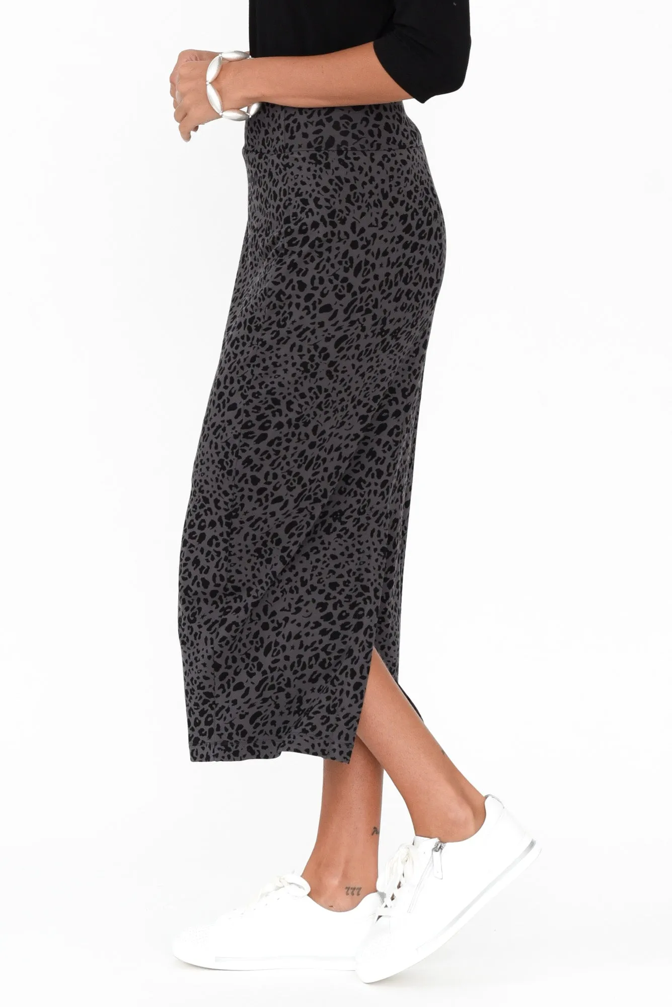 Grey Leopard Bamboo Maxi Tube Skirt