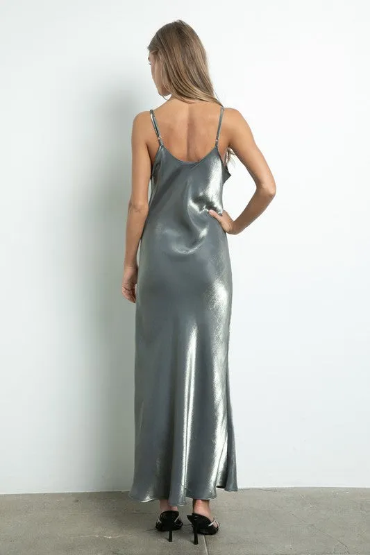 Grey V Neckline Iridescent Nude Slip Dress