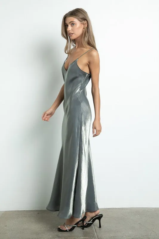 Grey V Neckline Iridescent Nude Slip Dress