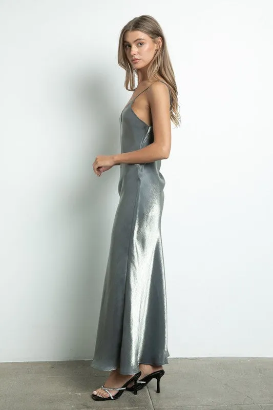 Grey V Neckline Iridescent Nude Slip Dress