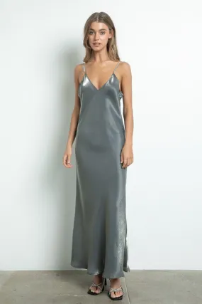 Grey V Neckline Iridescent Nude Slip Dress