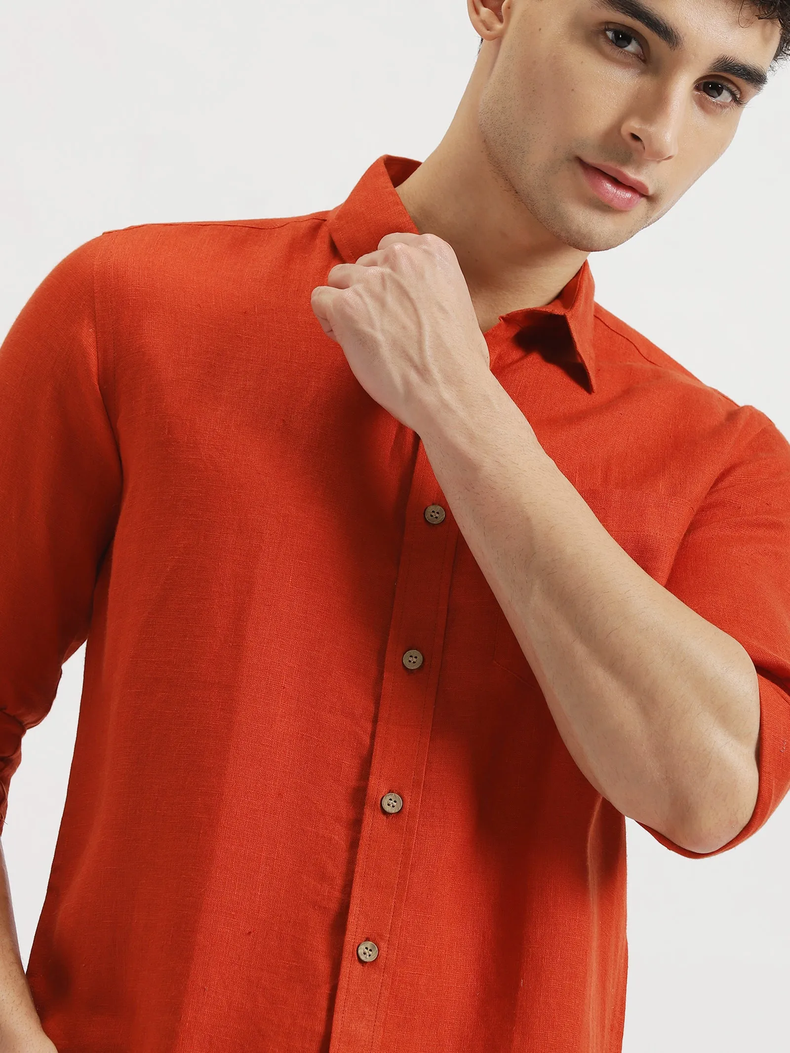 Harvey - Men's Pure Linen Full Sleeve Shirt - Rust (Factory Rescue)