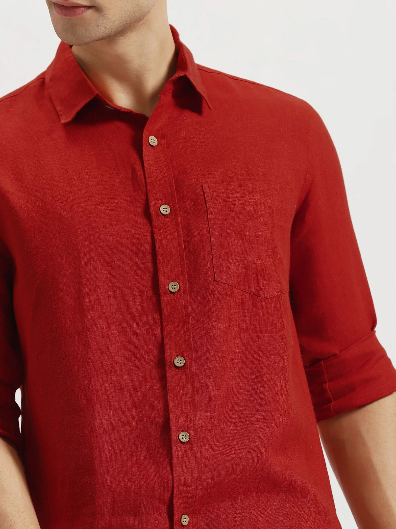 Harvey - Pure Linen Full Sleeve Shirt - Mud Red