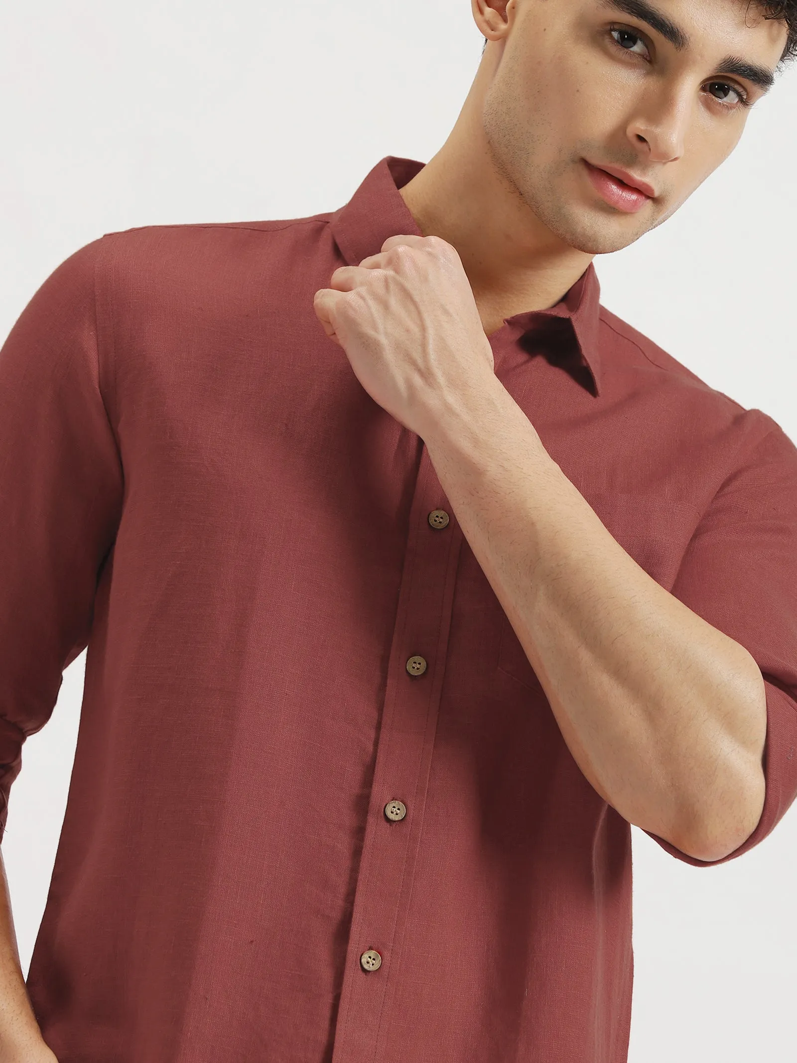 Harvey - Pure Linen Full Sleeve Shirt - Terracotta Red