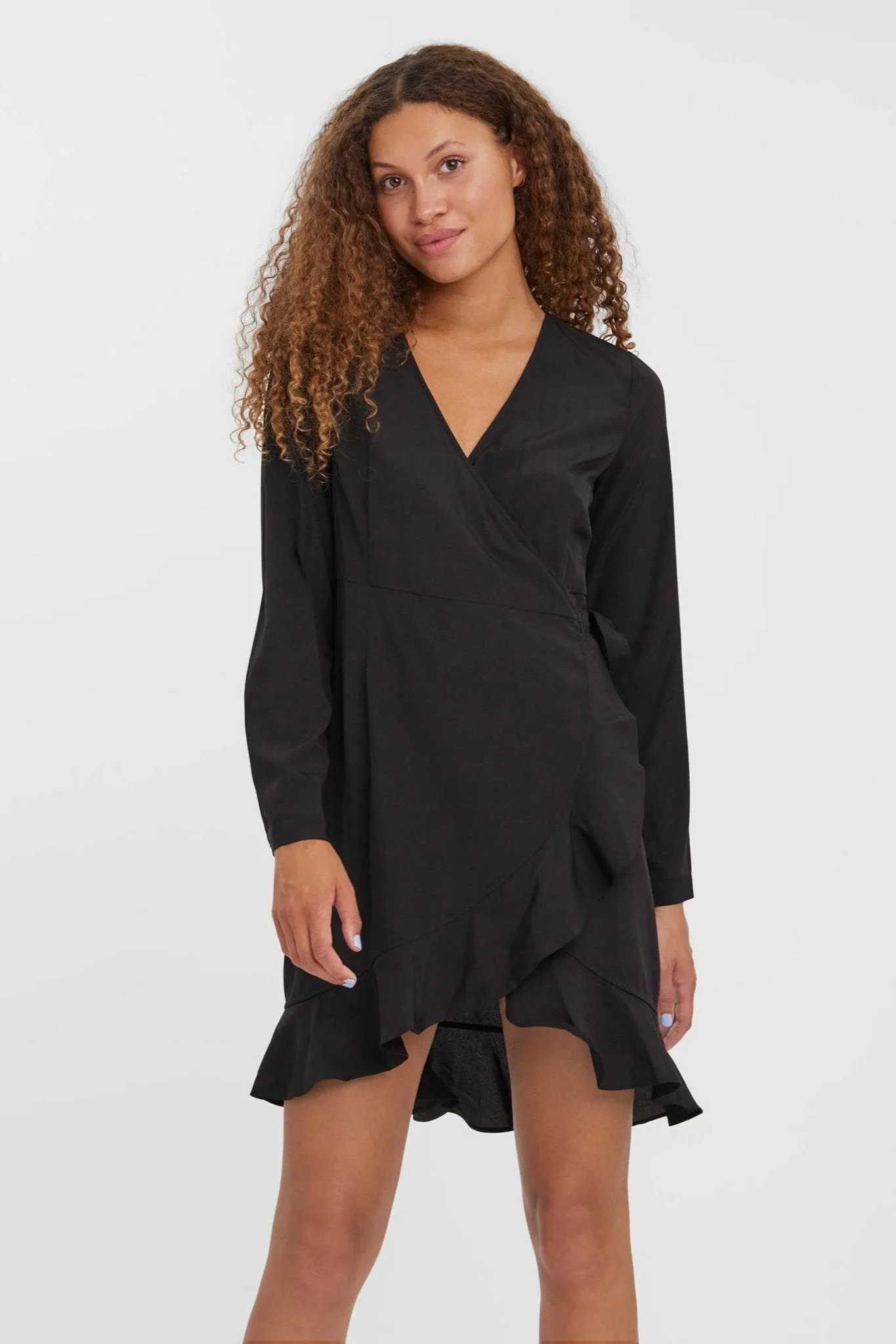 Henna Wrap Frill Dress - Black