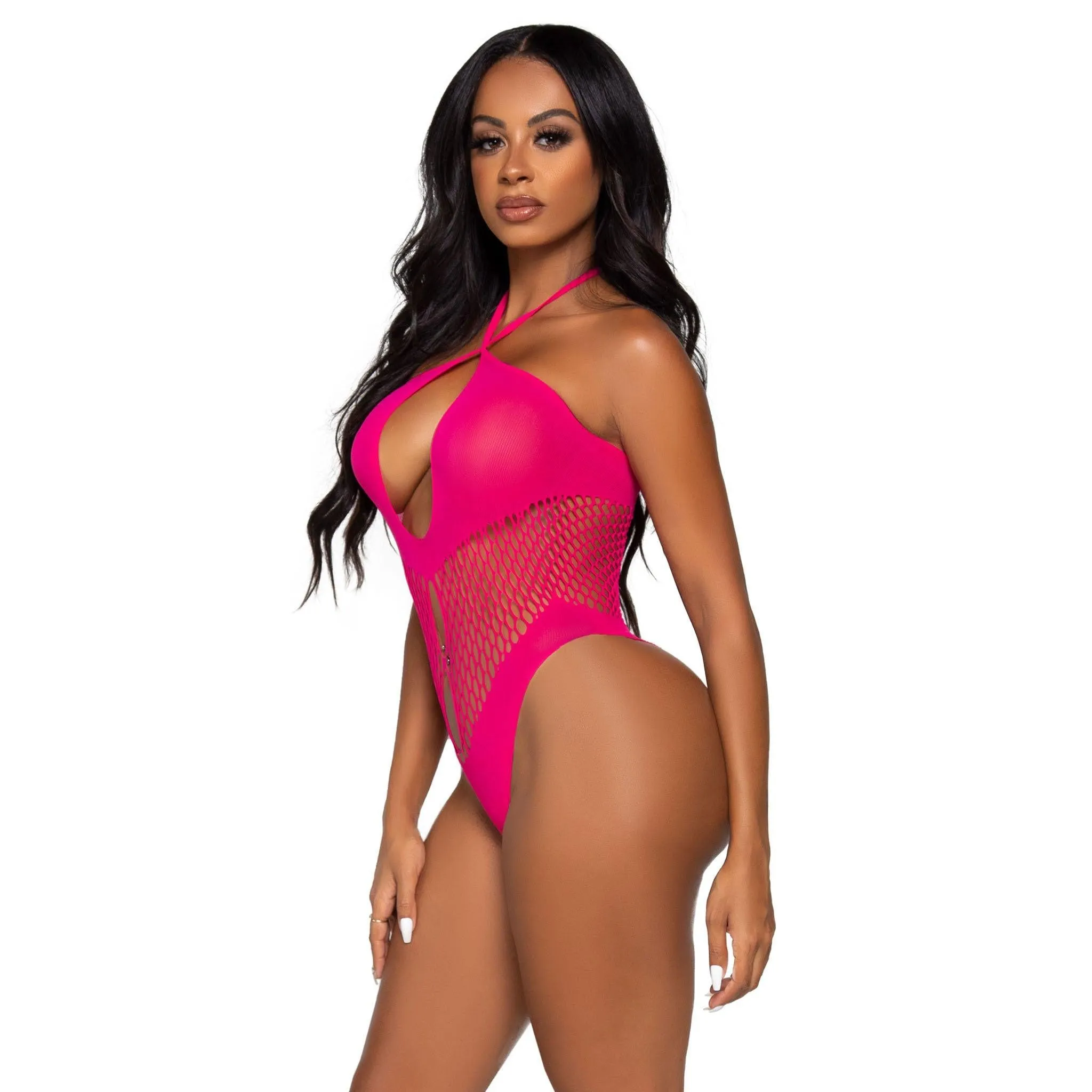 Hexi Net Keyhole Bodysuit - One Size - Raspberry