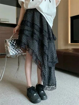 High Polka Waist Summer Y2K Dot Long Asymmetrical Layered Skirt