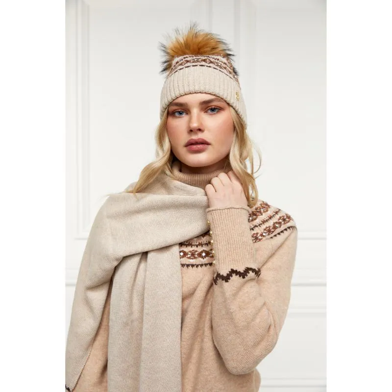 Holland Cooper Jennifer Fairisle Ladies Bobble Hat - Light Camel