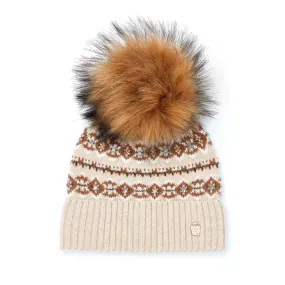 Holland Cooper Jennifer Fairisle Ladies Bobble Hat - Light Camel