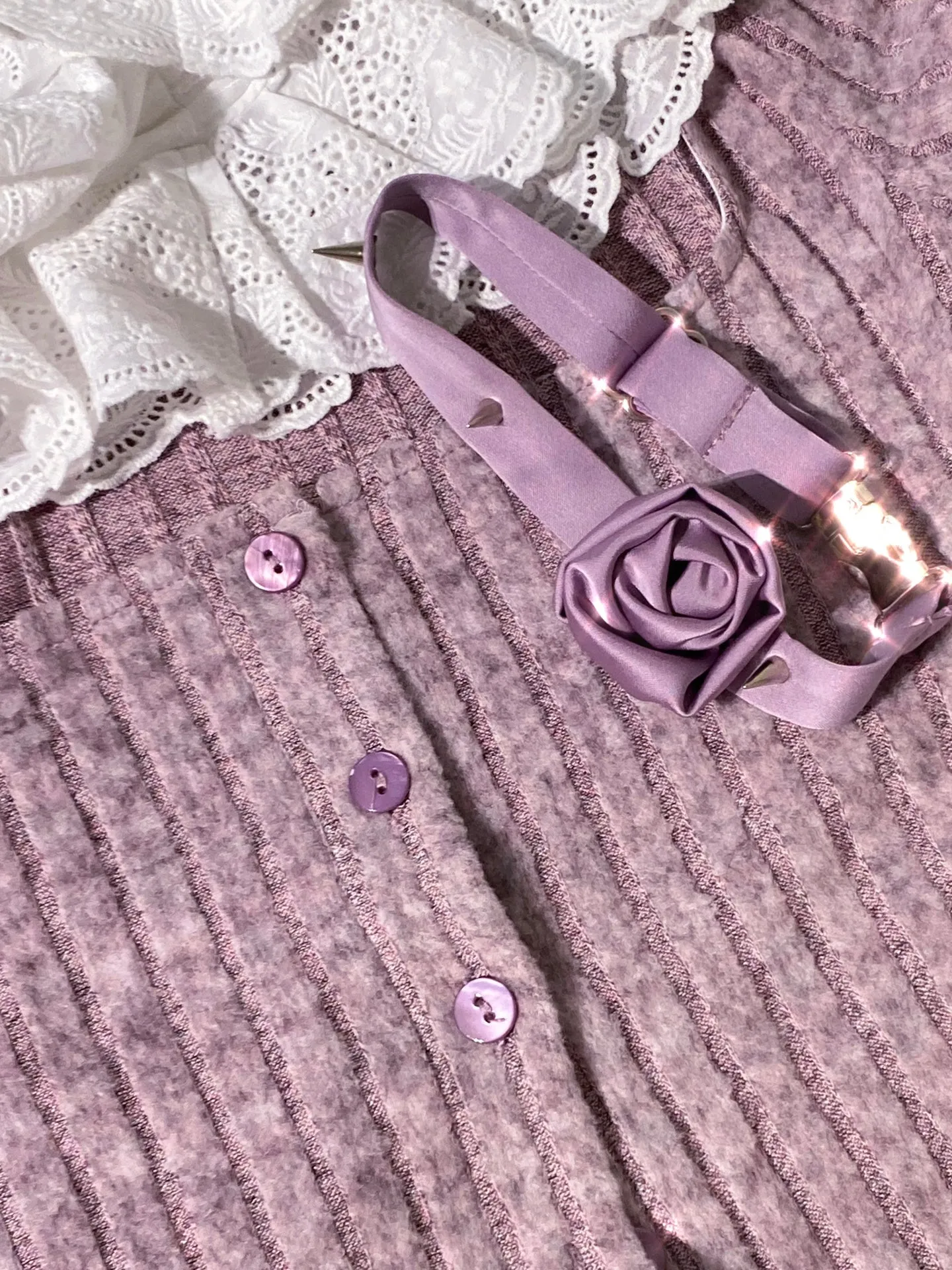 [Illimite] Lavender Romance Soft knitted cardigan three pieces set