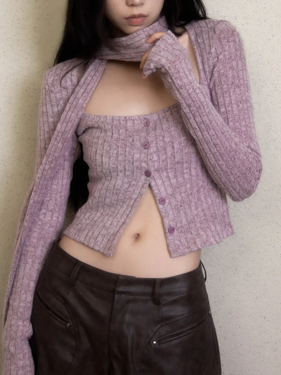 [Illimite] Lavender Romance Soft knitted cardigan three pieces set