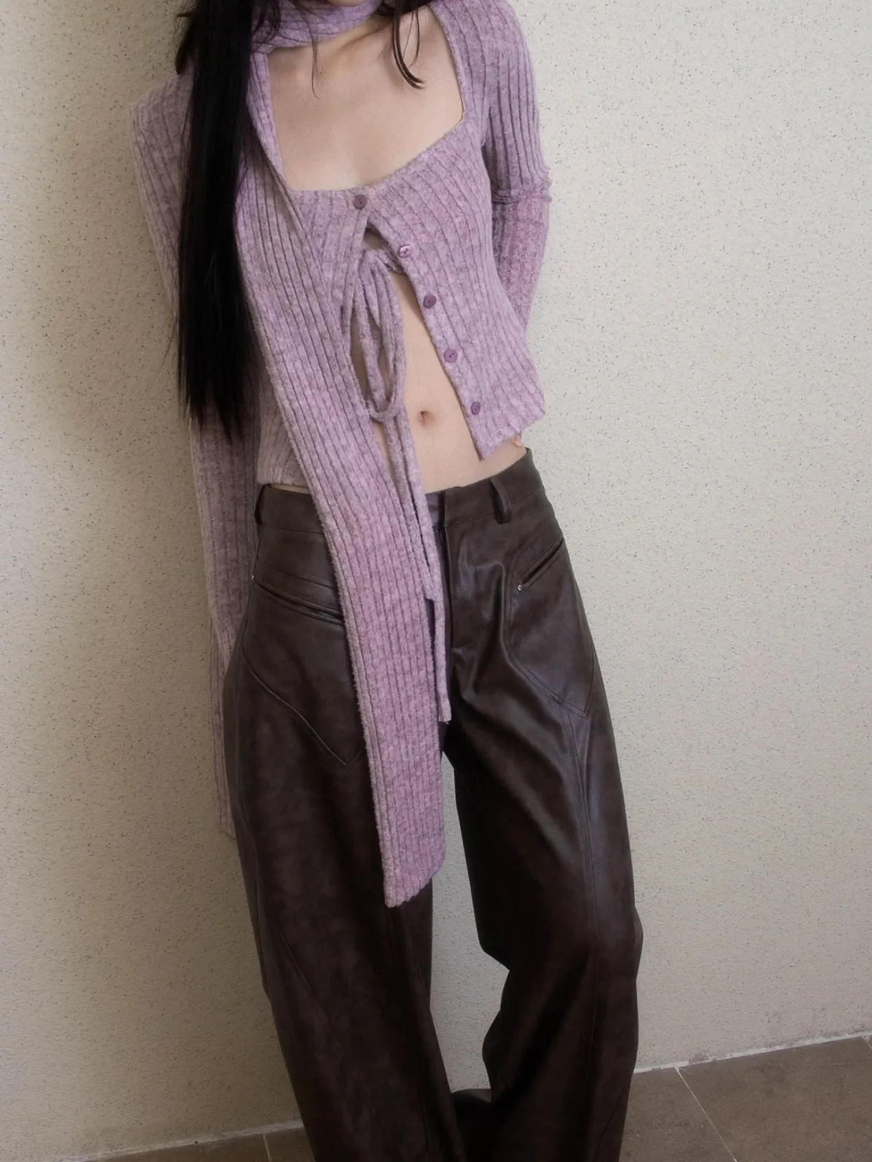 [Illimite] Lavender Romance Soft knitted cardigan three pieces set