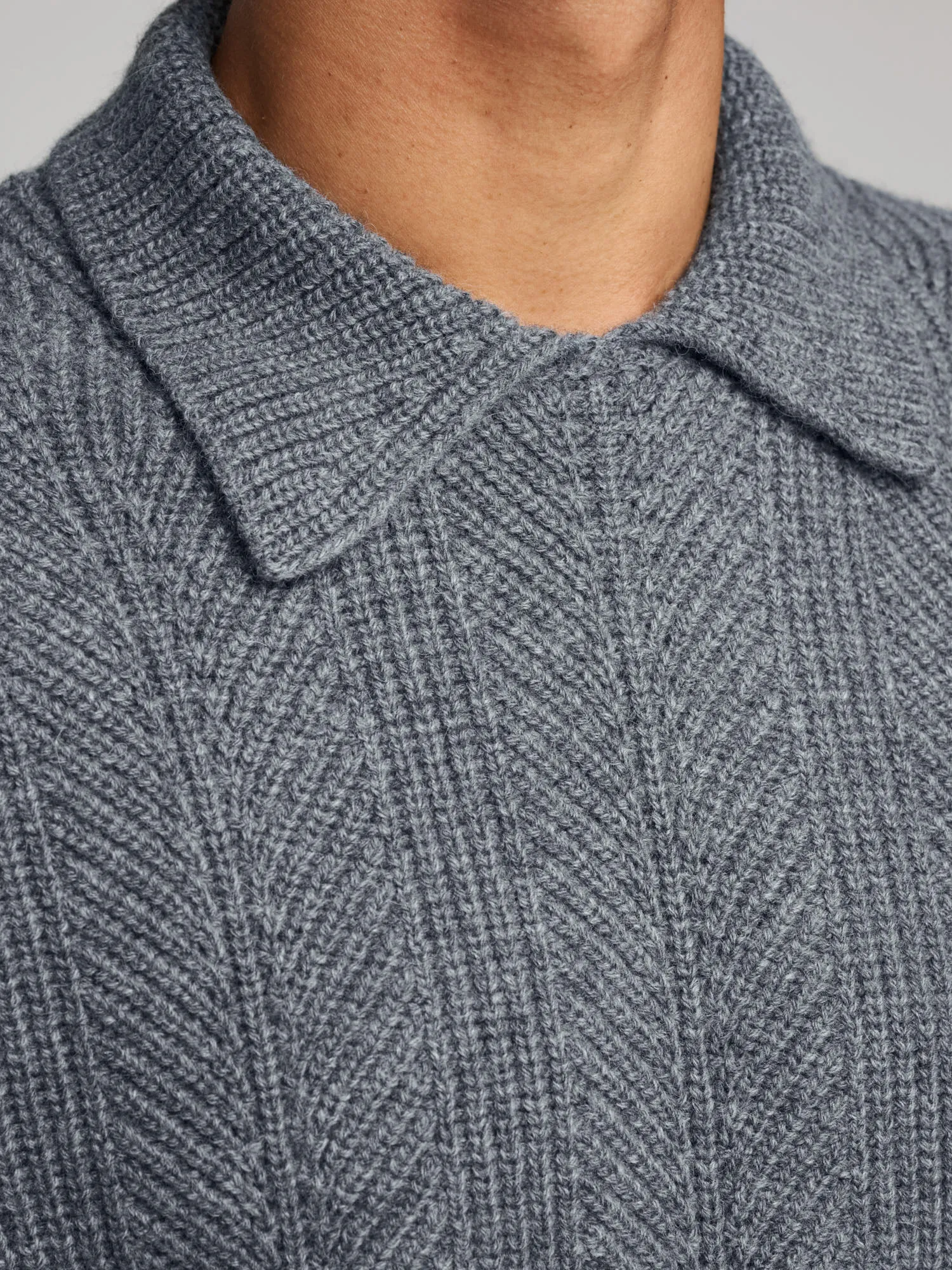 Integral Collar Chevron Jumper, Grigio Grey