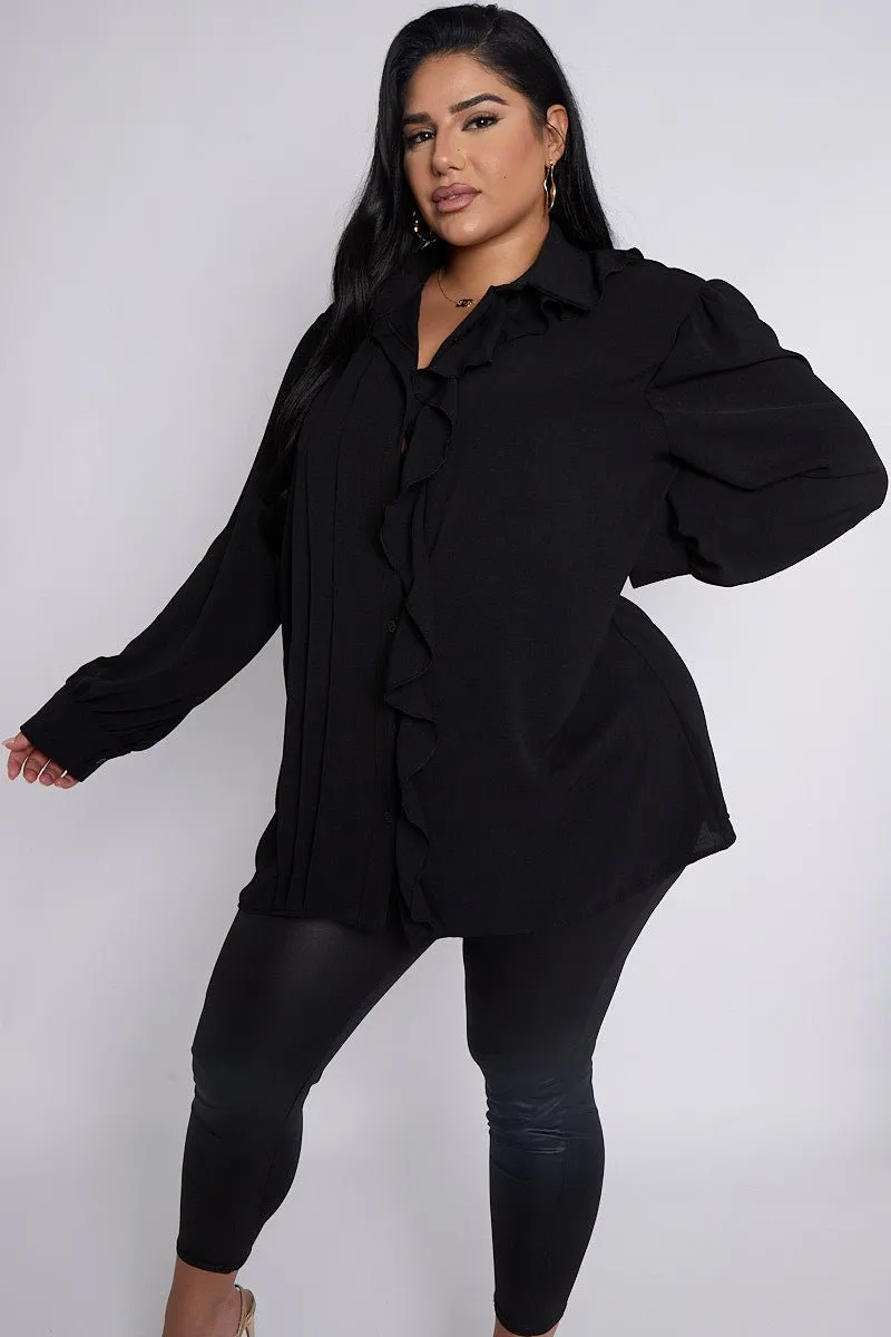 June PLUS SIZE Pleat & Ruffle Detail Button Through Shirt