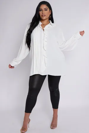 June PLUS SIZE Pleat & Ruffle Detail Button Through Shirt