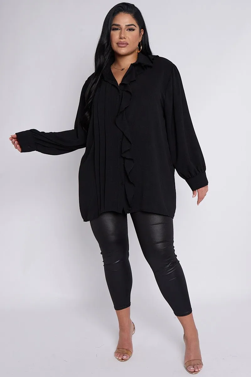 June PLUS SIZE Pleat & Ruffle Detail Button Through Shirt