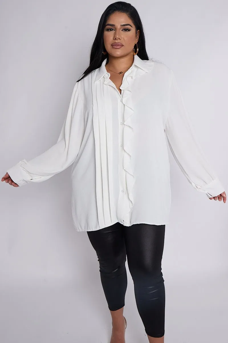 June PLUS SIZE Pleat & Ruffle Detail Button Through Shirt