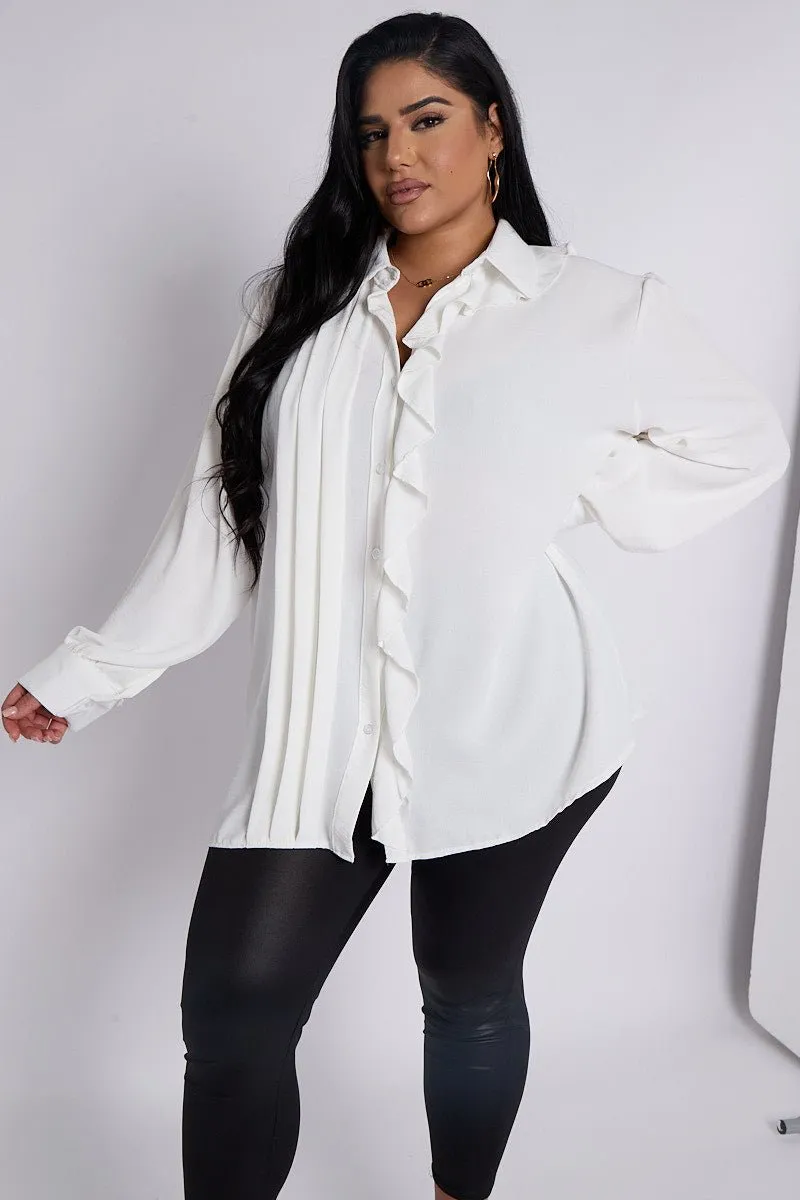 June PLUS SIZE Pleat & Ruffle Detail Button Through Shirt