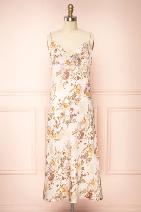 Junko | Floral Cowl Neck Midi Slip Dress