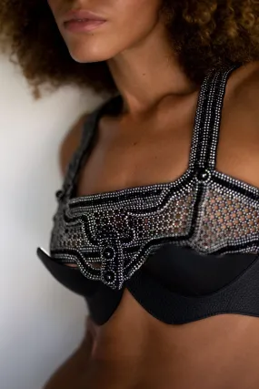 Khutulun Modular Top w/Leather Bra in Jet Black