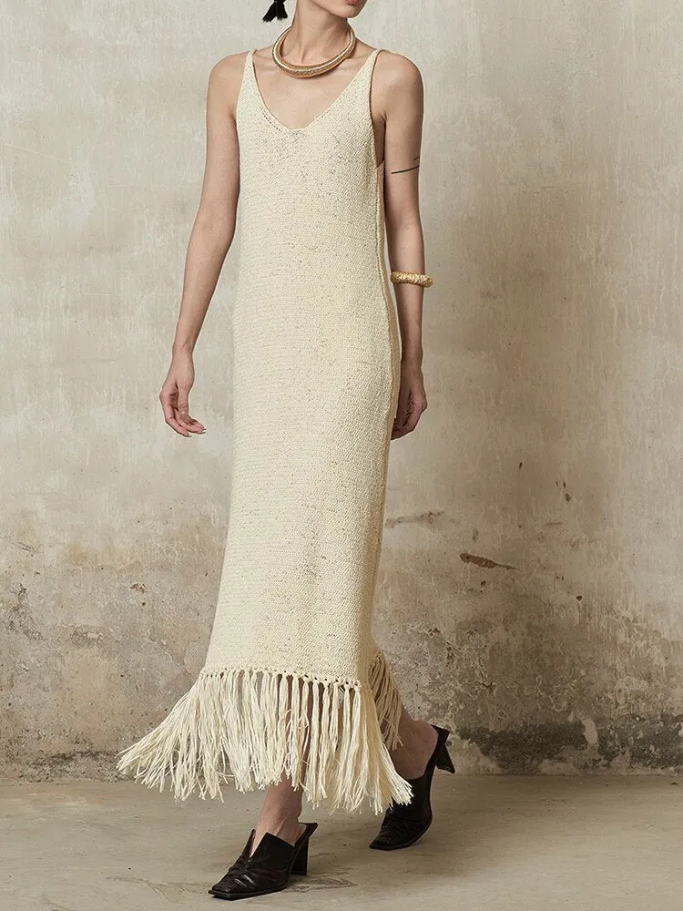 KittenAlarm - Alora Fringe-trimmed Knitted Dress