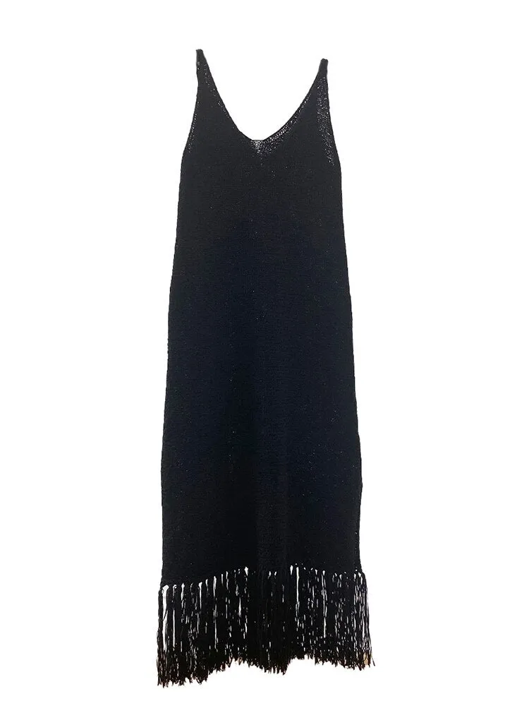 KittenAlarm - Alora Fringe-trimmed Knitted Dress