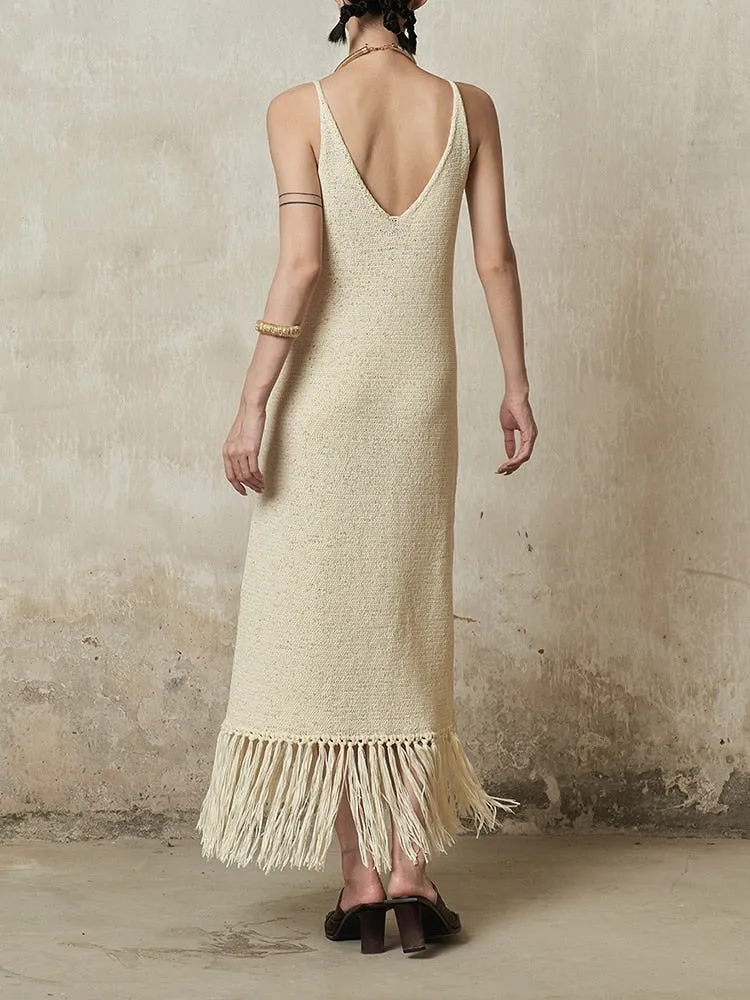 KittenAlarm - Alora Fringe-trimmed Knitted Dress